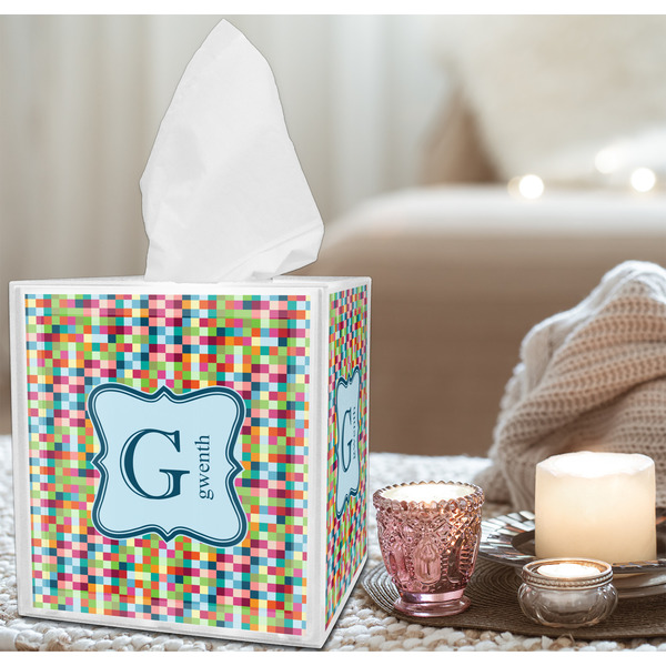 Retro Pixel Squares Tissue Box - LIFESTYLE