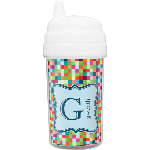 Custom Retro Pixel Squares Toddler Sippy Cup (Personalized)