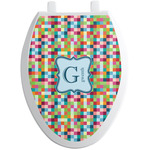 Retro Pixel Squares Toilet Seat Decal - Elongated (Personalized)