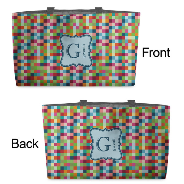 Retro Pixel Squares Tote w/Black Handles - Front & Back Views