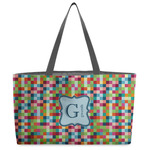 Retro Pixel Squares Beach Totes Bag - w/ Black Handles (Personalized)