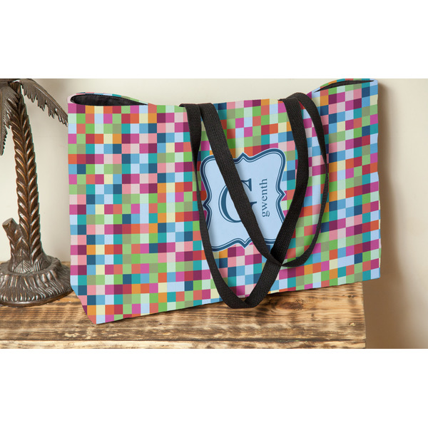 Retro Pixel Squares Tote w/Black Handles - Lifestyle View