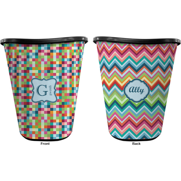 Retro Pixel Squares Trash Can Black - Front and Back - Apvl