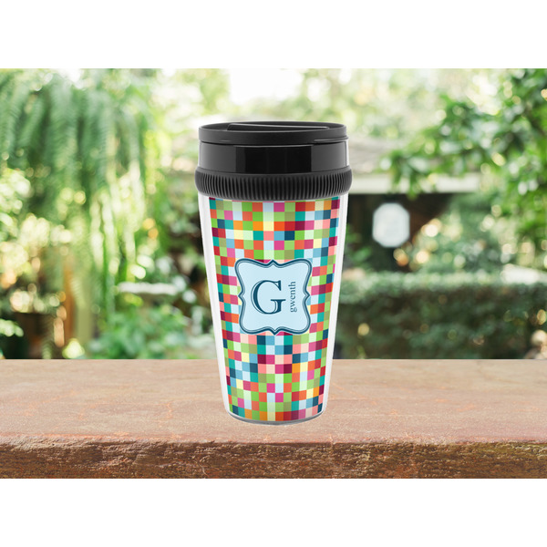 Retro Pixel Squares Travel Mug Lifestyle (Personalized)