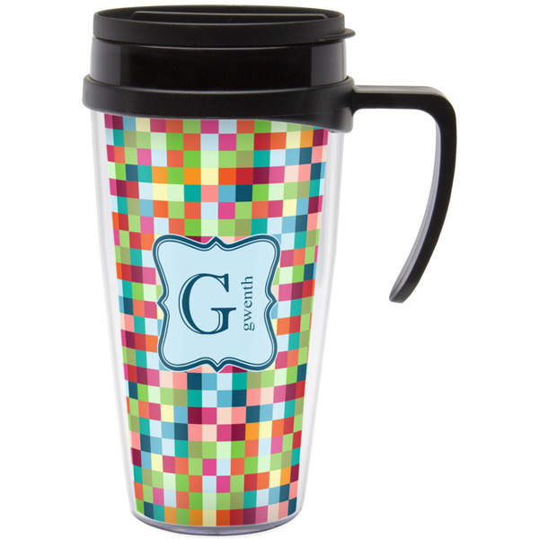 Custom Retro Pixel Squares Acrylic Travel Mug with Handle (Personalized)