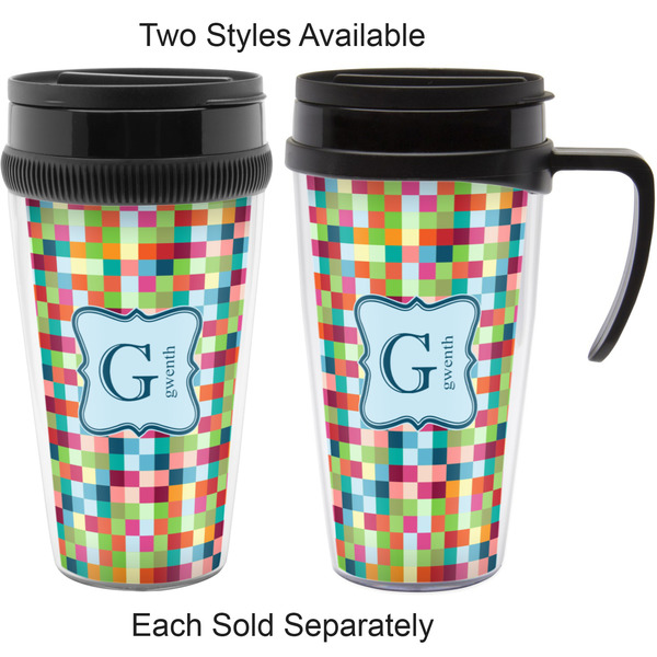 Retro Pixel Squares Travel Mugs - with & without Handle