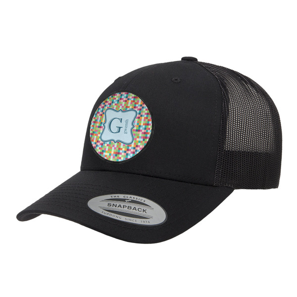 Custom Retro Pixel Squares Trucker Hat - Black (Personalized)