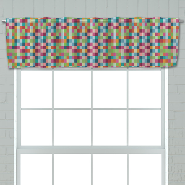 Retro Pixel Squares Valance - Closeup on window