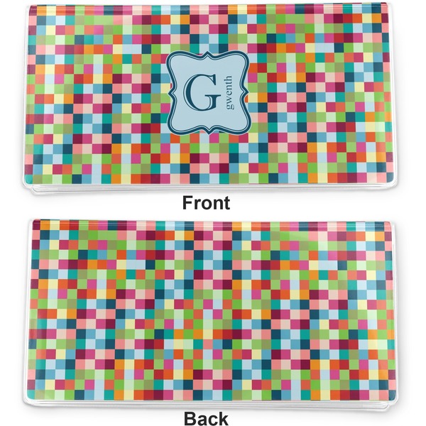Retro Pixel Squares Vinyl Check Book Cover - Front and Back