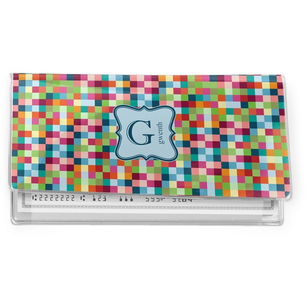 Custom Retro Pixel Squares Vinyl Checkbook Cover (Personalized)