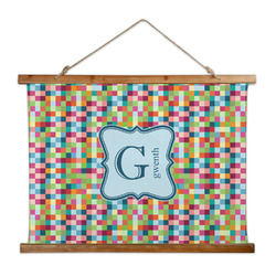 Retro Pixel Squares Wall Hanging Tapestry - Wide (Personalized)