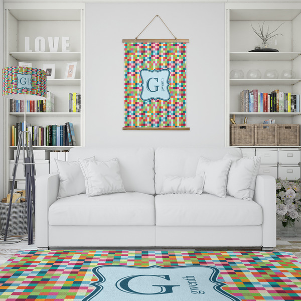 Retro Pixel Squares Wall Hanging Tapestry - Portrait - IN CONTEXT