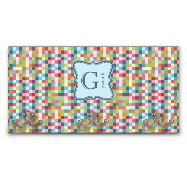 Custom Retro Pixel Squares Wall Mounted Coat Rack (Personalized)