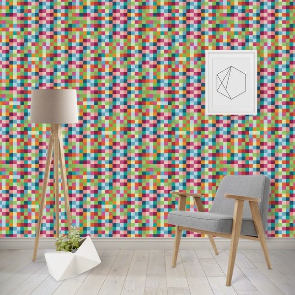 Custom Retro Pixel Squares Wallpaper & Surface Covering (Water Activated - Removable)