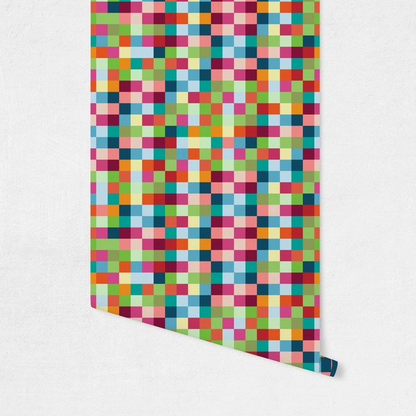 Retro Pixel Squares Wallpaper on Wall