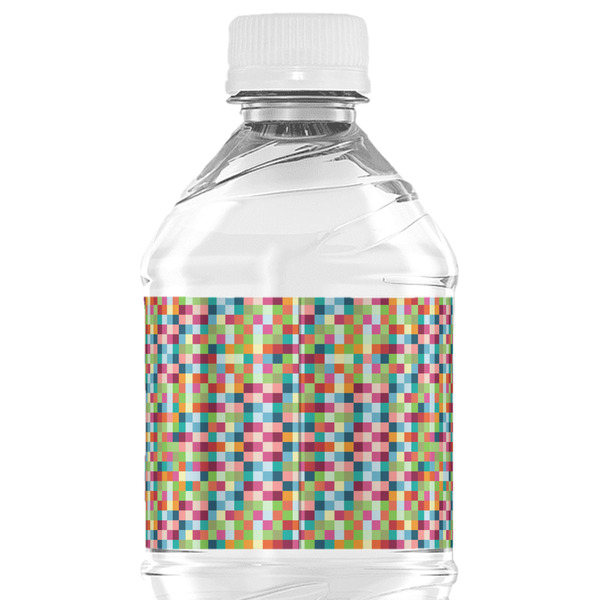 Retro Pixel Squares Water Bottle Label - Back View