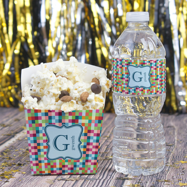 Retro Pixel Squares Water Bottle Label - w/ Favor Box