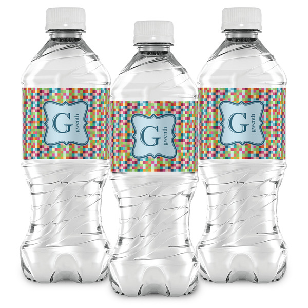 Retro Pixel Squares Water Bottle Labels - Front View