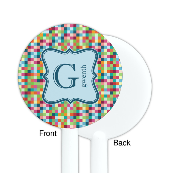 Retro Pixel Squares White Plastic 5.5" Stir Stick - Single Sided - Round - Front & Back