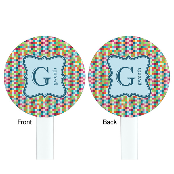 Retro Pixel Squares White Plastic 7" Stir Stick - Double Sided - Round - Front & Back