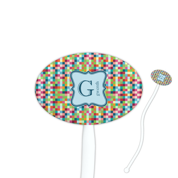 Custom Retro Pixel Squares Oval Plastic Stir Sticks (Personalized)