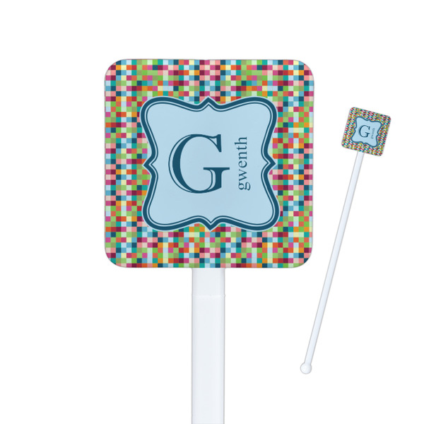 Custom Retro Pixel Squares Square Plastic Stir Sticks (Personalized)
