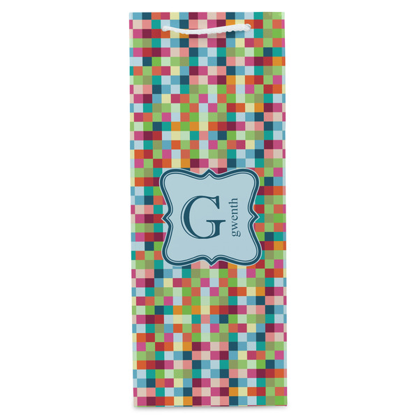 Retro Pixel Squares Wine Gift Bag - Matte - Front