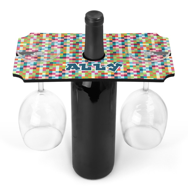 Custom Retro Pixel Squares Wine Bottle & Glass Holder (Personalized)