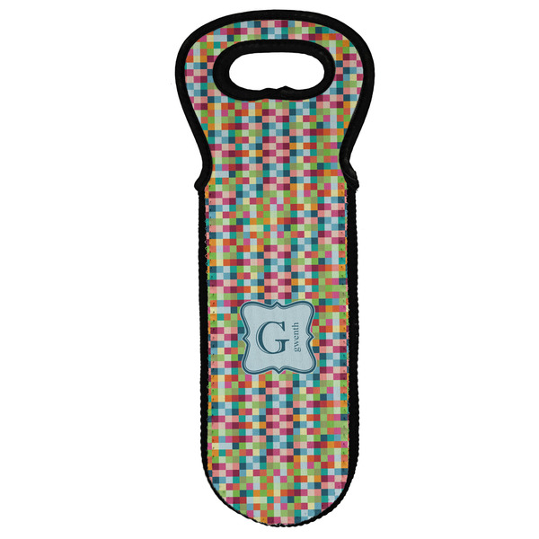 Custom Retro Pixel Squares Wine Tote Bag (Personalized)