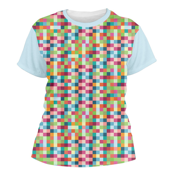 Custom Retro Pixel Squares Women's Crew T-Shirt - X Small