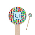 Retro Pixel Squares 4" Round Wooden Food Picks - Single Sided (Personalized)