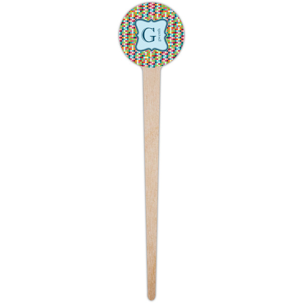 Retro Pixel Squares Wooden 4" Food Pick - Round - Single Pick