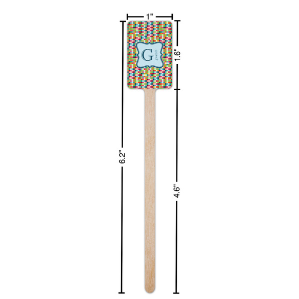 Retro Pixel Squares Wooden 6.25" Stir Stick - Rectangular - Dimensions
