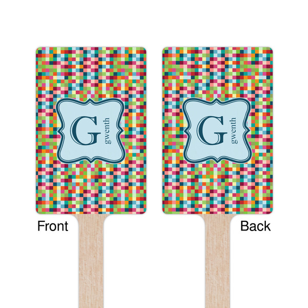 Retro Pixel Squares Wooden 6.25" Stir Stick - Rectangular - Double Sided - Front & Back