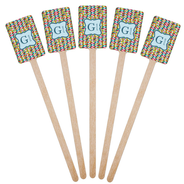 Retro Pixel Squares Wooden 6.25" Stir Stick - Rectangular - Fan View