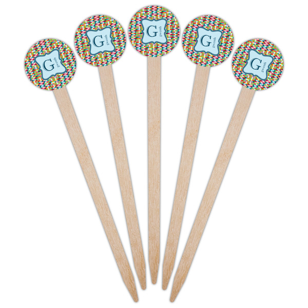 Retro Pixel Squares Wooden 6" Food Pick - Round - Fan View