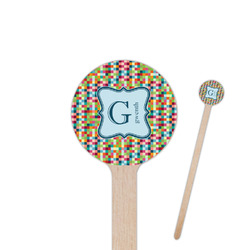 Retro Pixel Squares 6" Round Wooden Stir Sticks - Double Sided (Personalized)