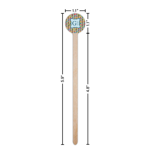 Retro Pixel Squares Wooden 6" Stir Stick - Round - Dimensions