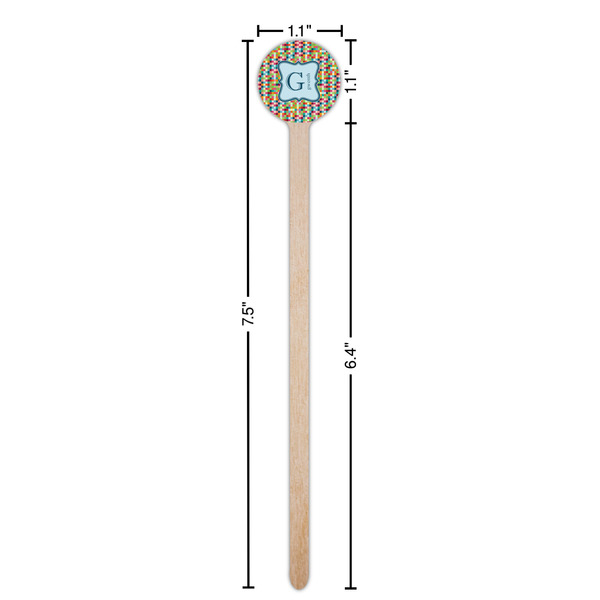 Retro Pixel Squares Wooden 7.5" Stir Stick - Round - Dimensions