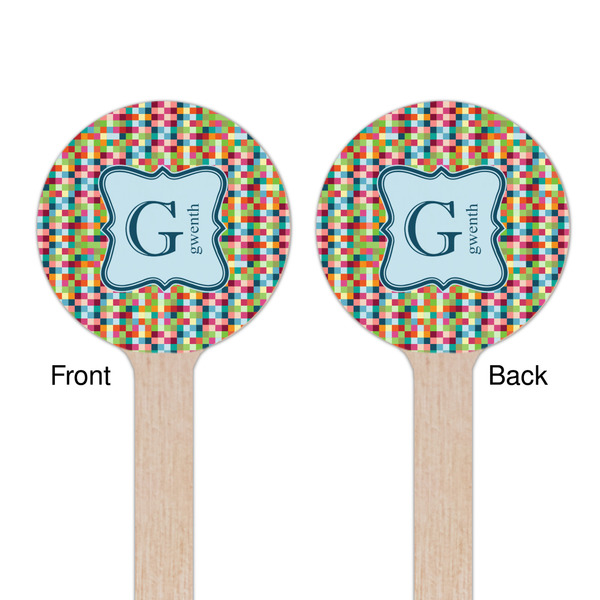 Retro Pixel Squares Wooden 7.5" Stir Stick - Round - Double Sided - Front & Back