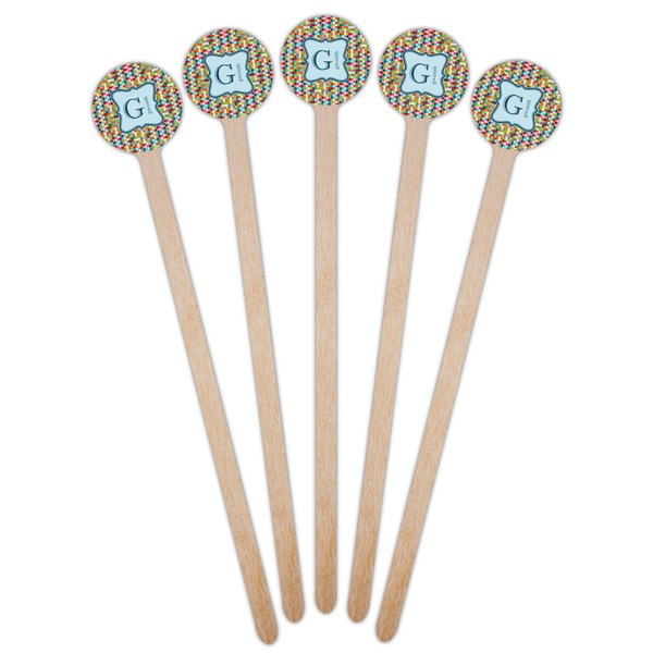 Retro Pixel Squares Wooden 7.5" Stir Stick - Round - Fan View