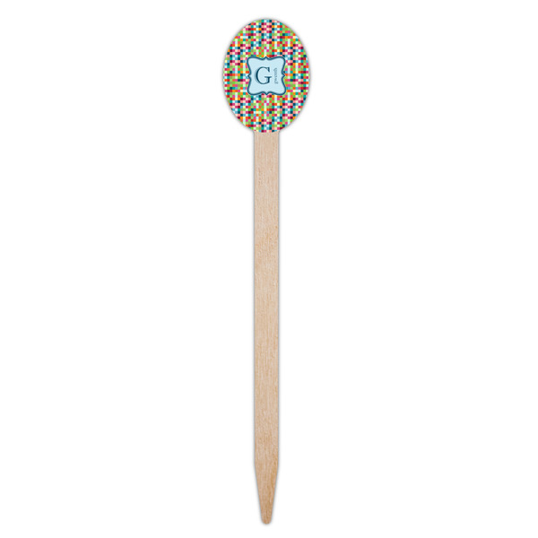 Retro Pixel Squares Wooden Food Pick - Oval - Single Pick