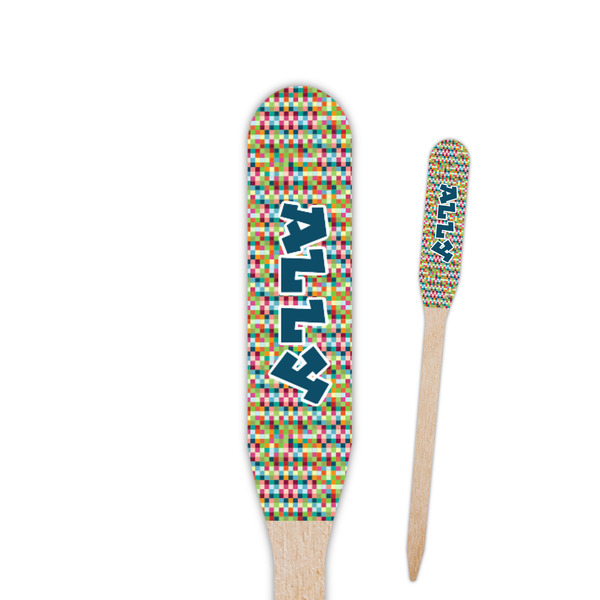 Custom Retro Pixel Squares Paddle Wooden Food Picks - Double Sided (Personalized)