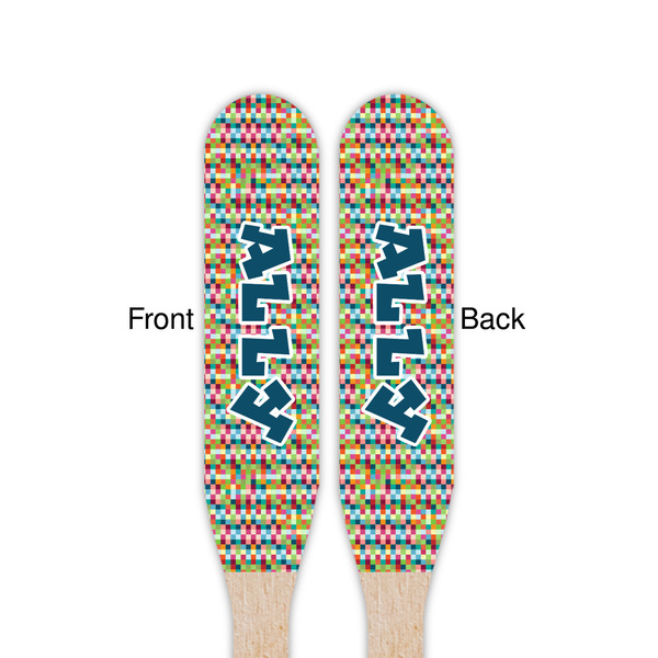 Retro Pixel Squares Wooden Food Pick - Paddle - Double Sided - Front & Back