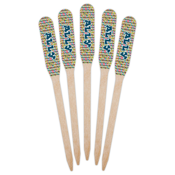 Retro Pixel Squares Wooden Food Pick - Paddle - Fan View