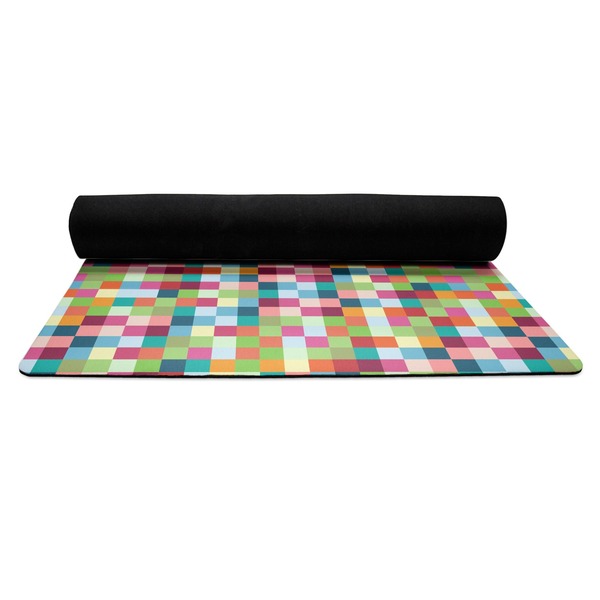 Retro Pixel Squares Yoga Mat Rolled up Black Rubber Backing