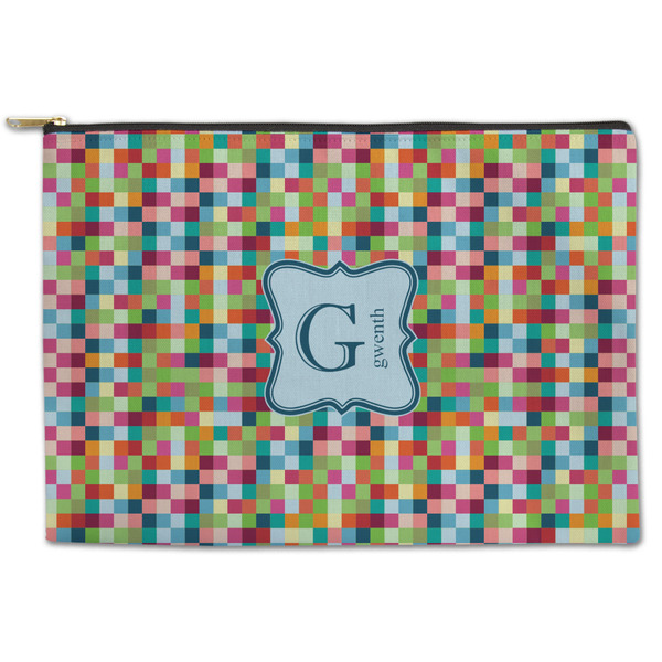 Custom Retro Pixel Squares Zipper Pouch - Large - 12.5"x8.5" (Personalized)
