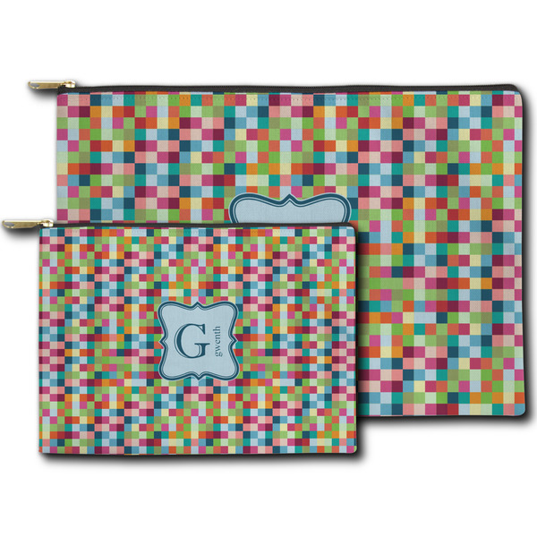 Retro Pixel Squares Zippered Pouches - Size Comparison