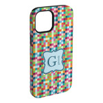 Retro Pixel Squares iPhone Case - Rubber Lined - iPhone 15 Plus (Personalized)