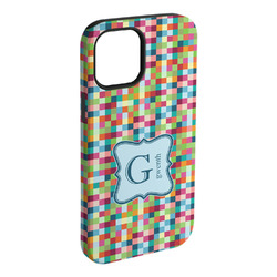 Retro Pixel Squares iPhone Case - Rubber Lined - iPhone 15 Pro Max (Personalized)